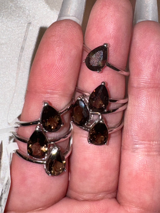 Smoky Quartz AAA Faceted 925 Sterling Silver Adjustable Ring