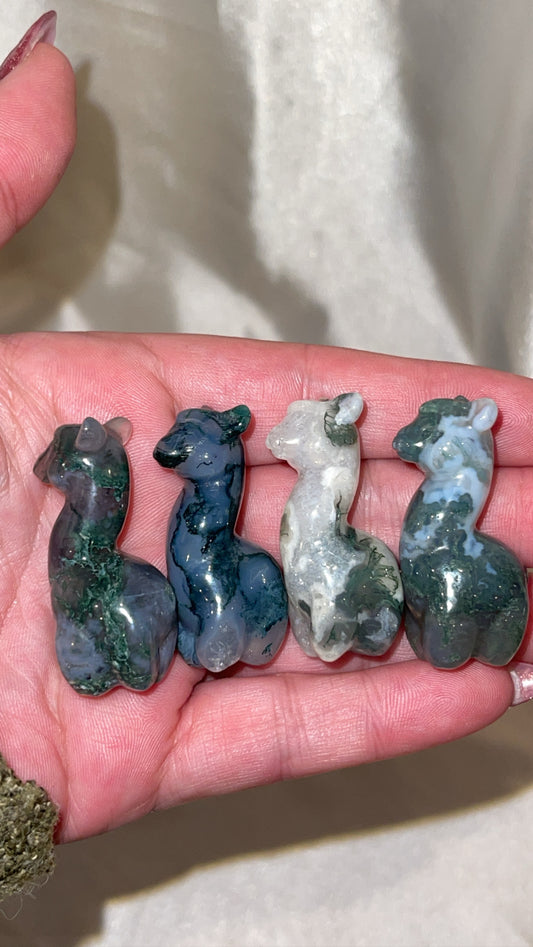 Moss Agate Alpaca Carving