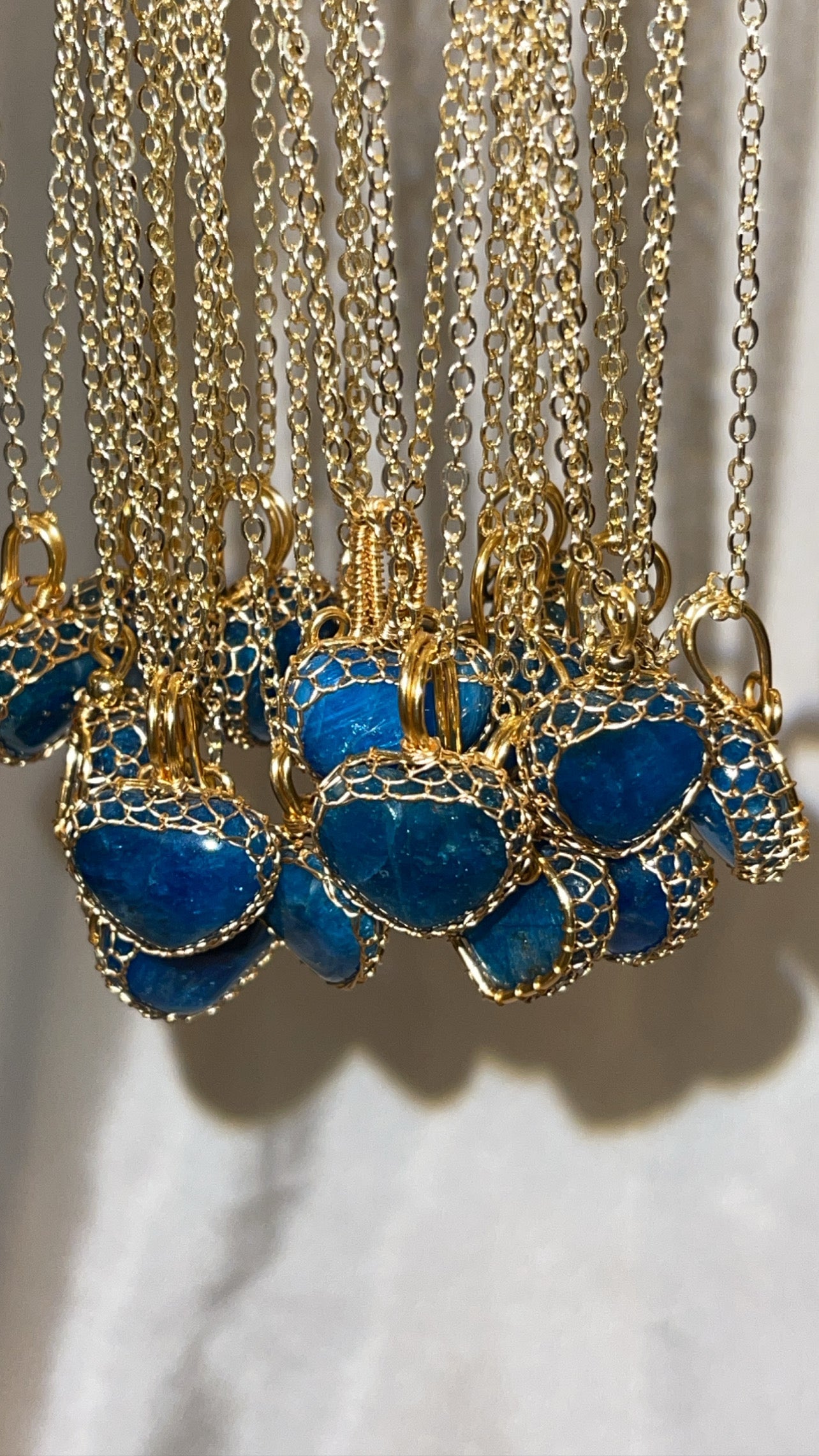 Blue Apatite Heart Necklace Gold