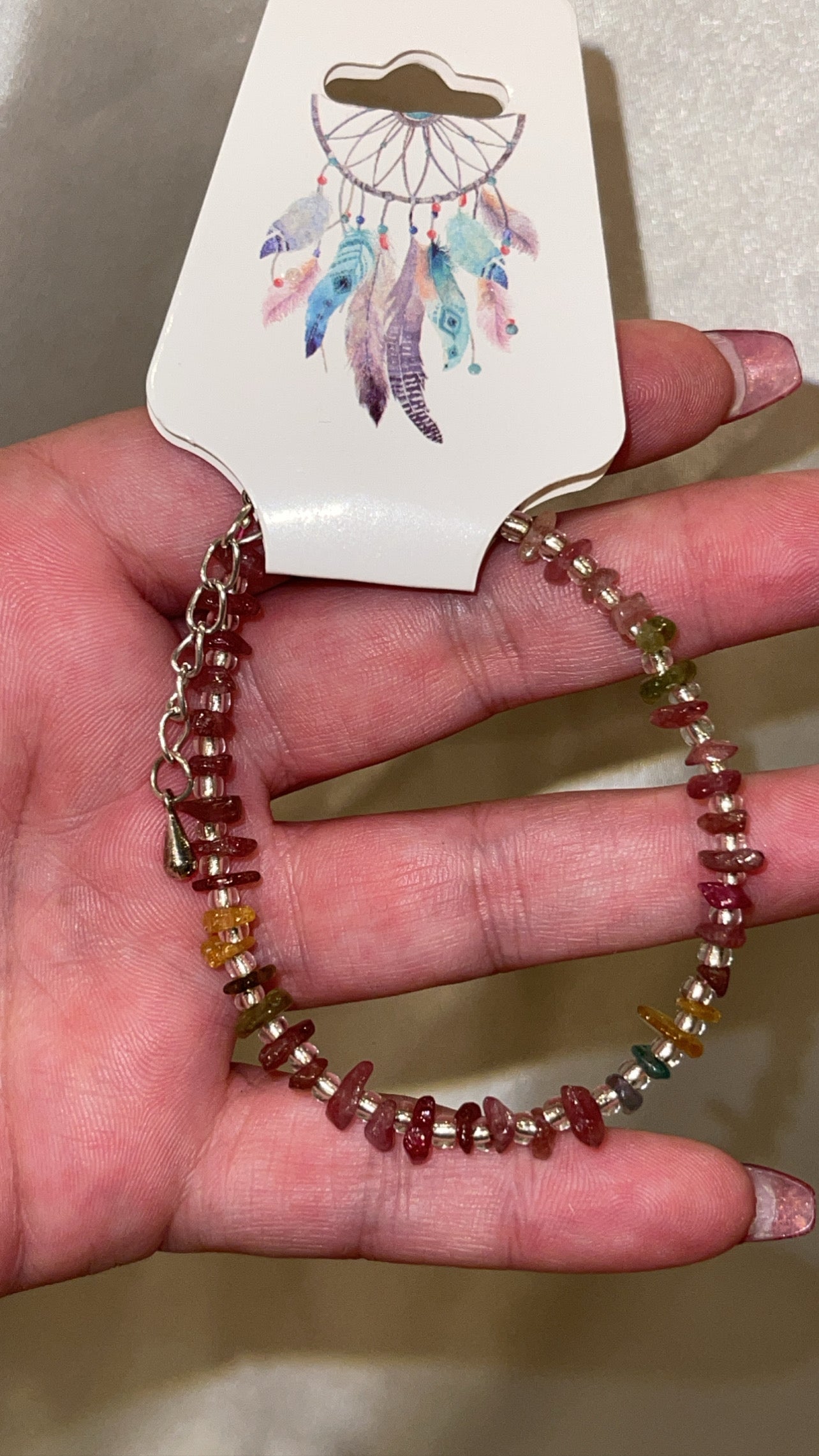 Pink Tourmaline Chip Adjustable Bracelet