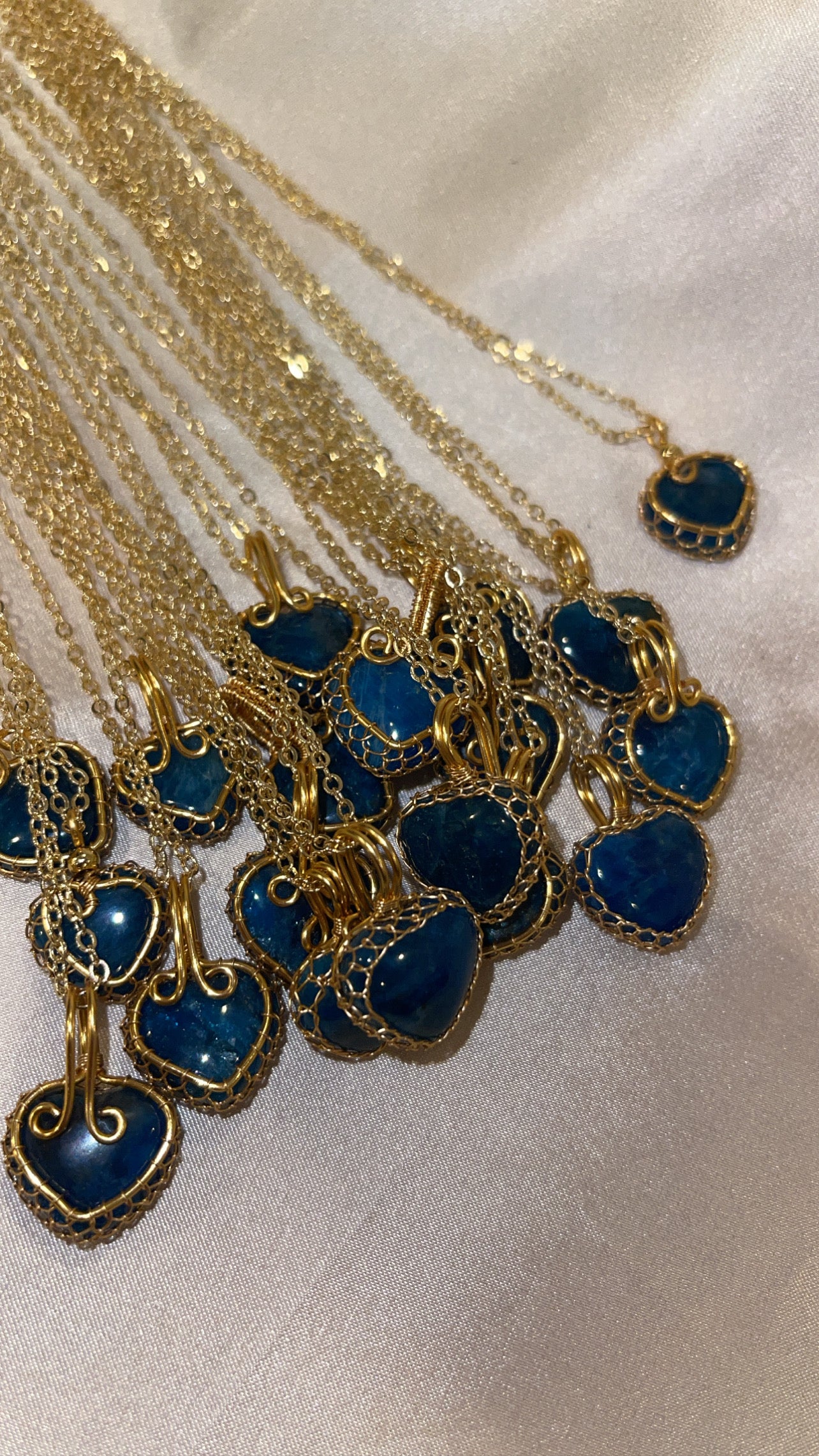Blue Apatite Heart Necklace Gold