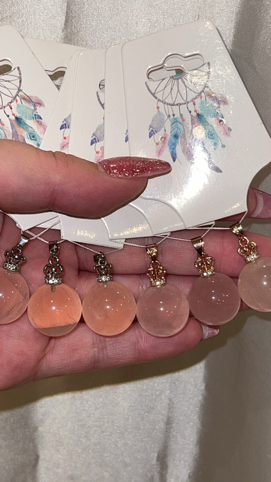 Star Rose Quartz Sphere 925 Pendant (Silver/Rose Gold)