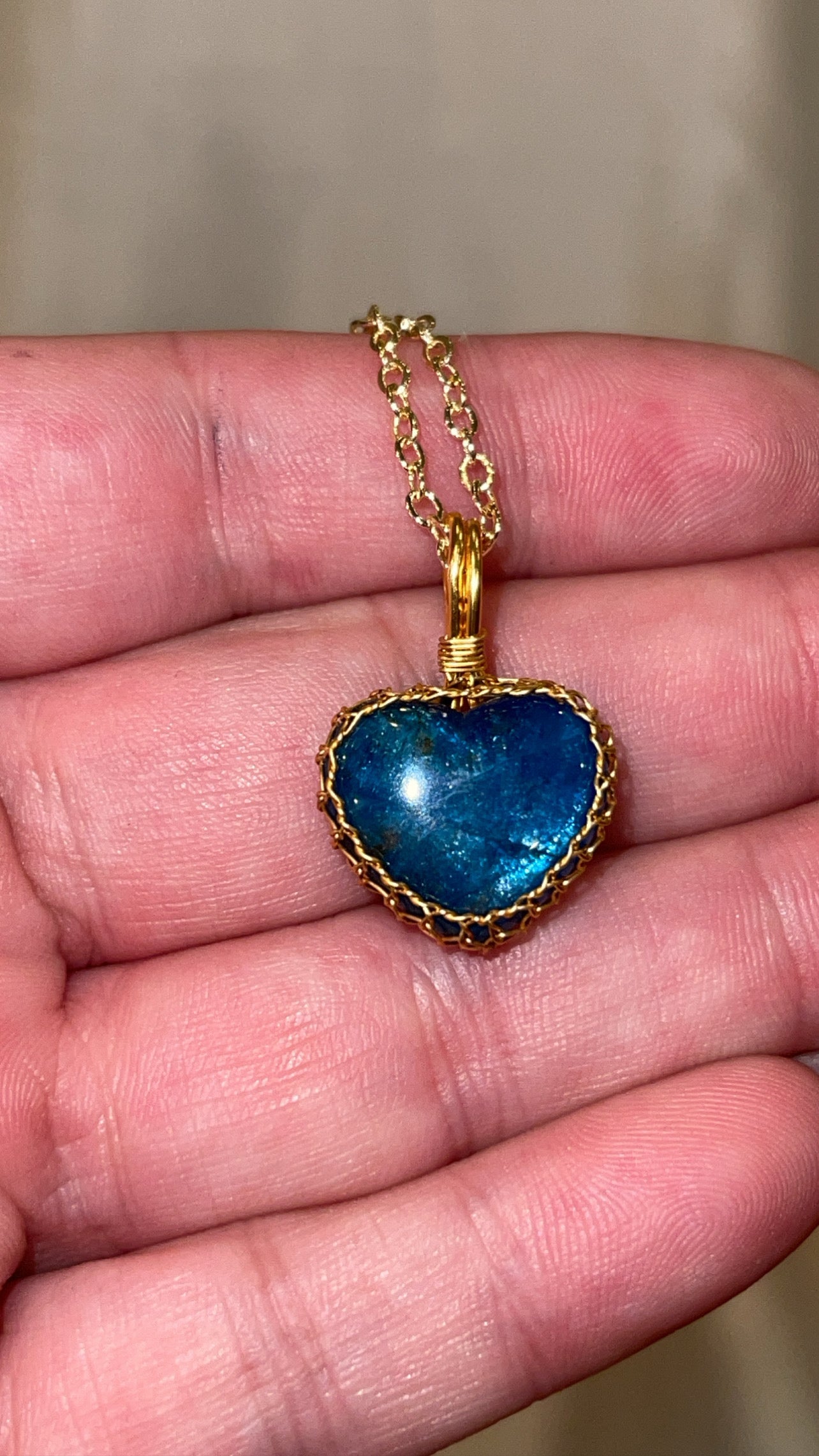 Blue Apatite Heart Necklace Gold