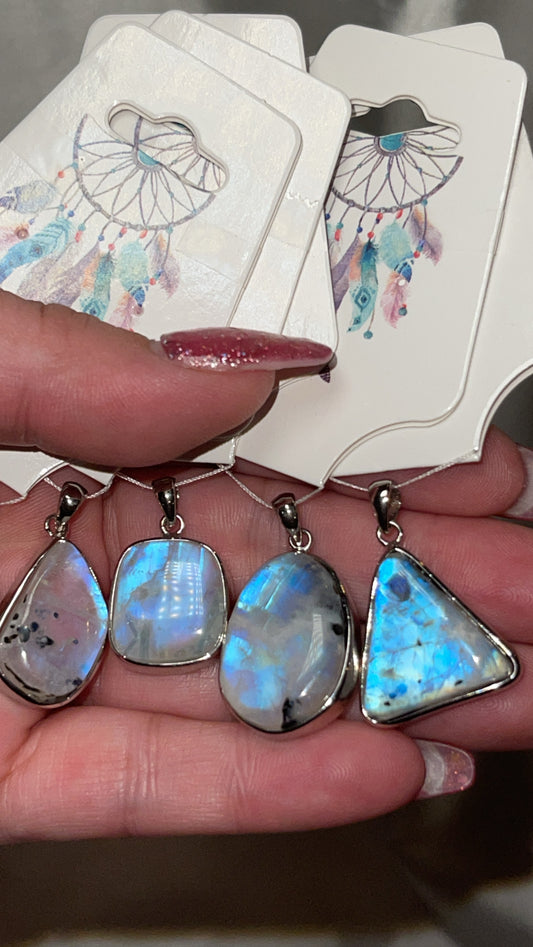 Rainbow Moonstone 925 Pendant (Choose Your Own!)