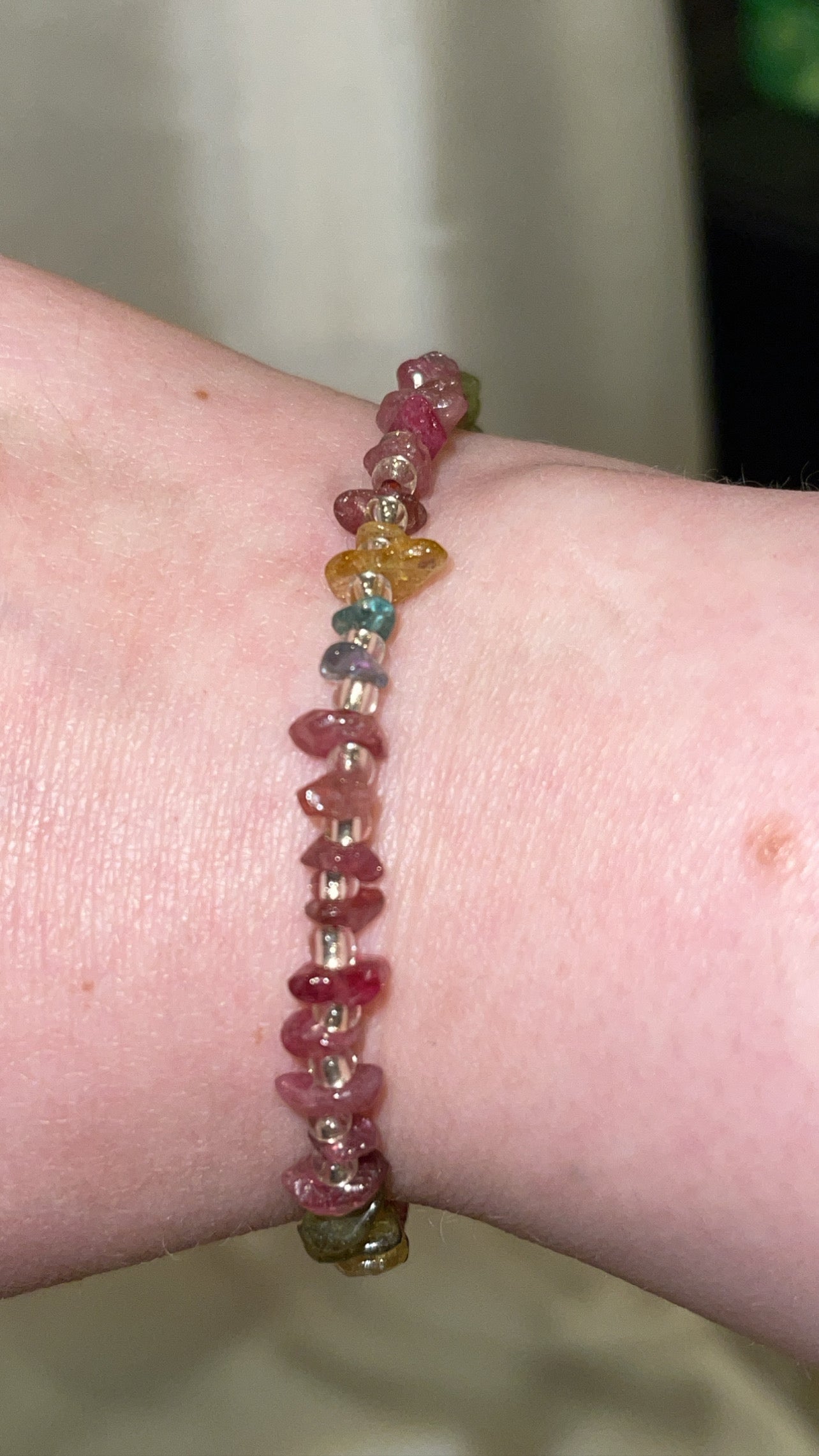 Pink Tourmaline Chip Adjustable Bracelet