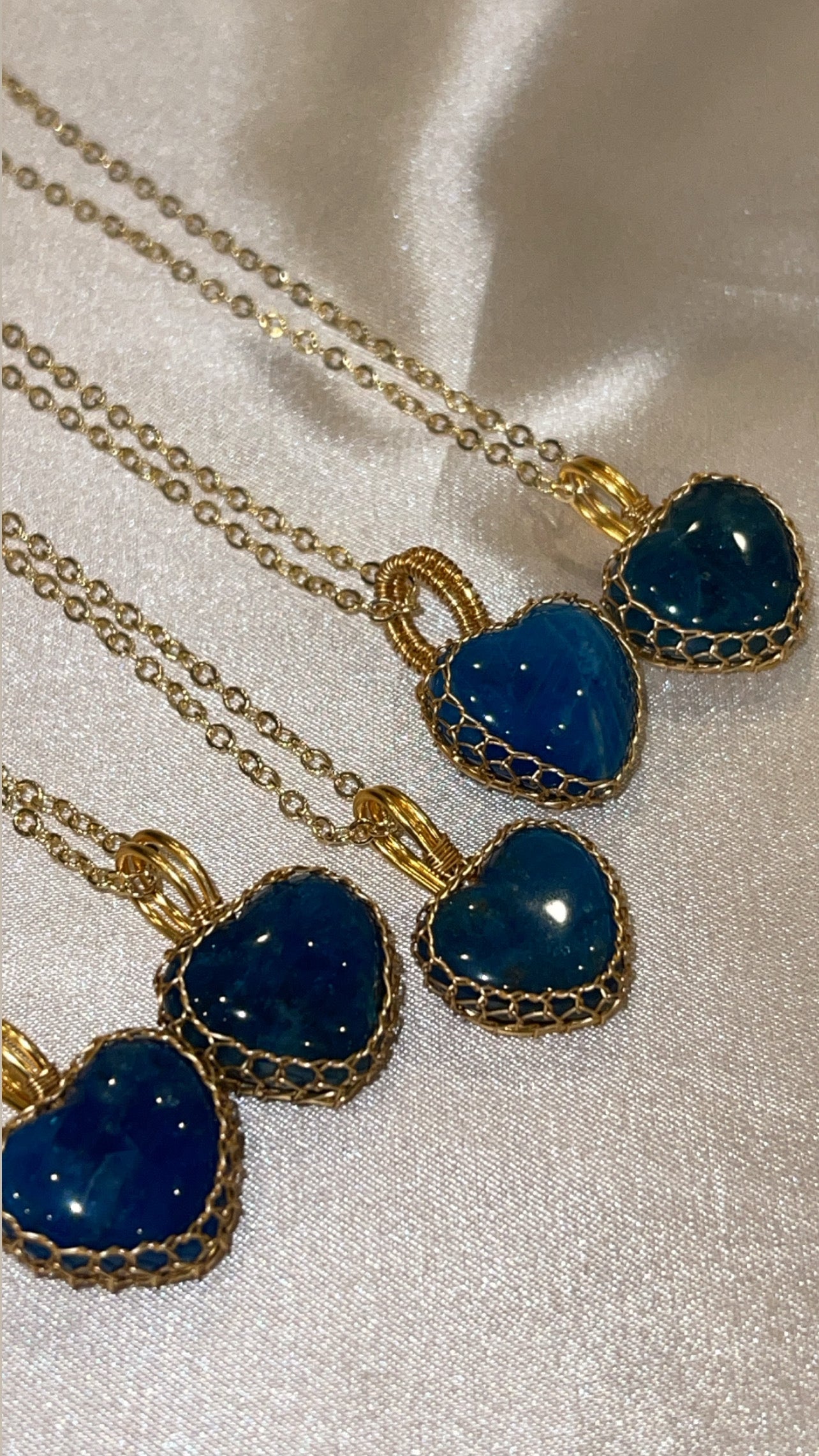Blue Apatite Heart Necklace Gold