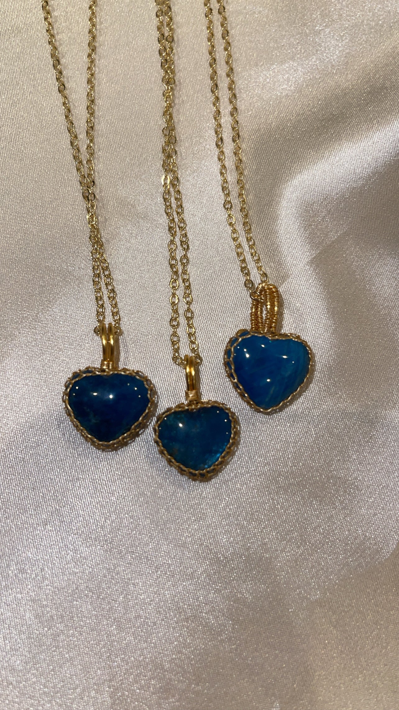 Blue Apatite Heart Necklace Gold