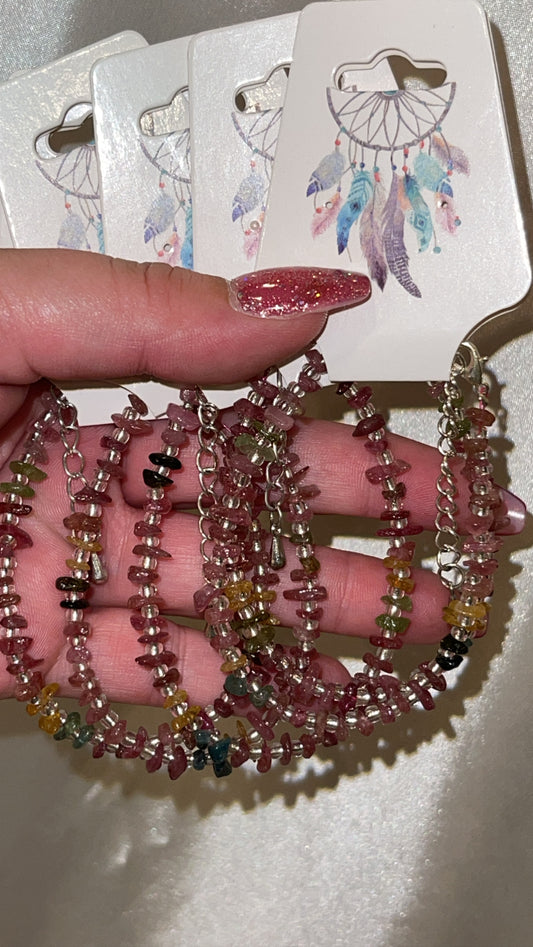 Pink Tourmaline Chip Adjustable Bracelet