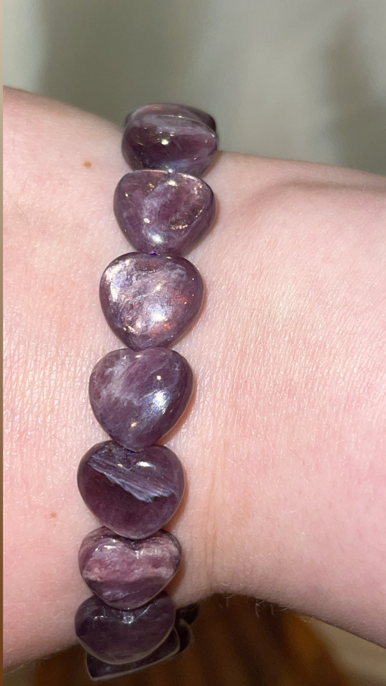 Gem Lepidolite Heart Bracelet 12mm