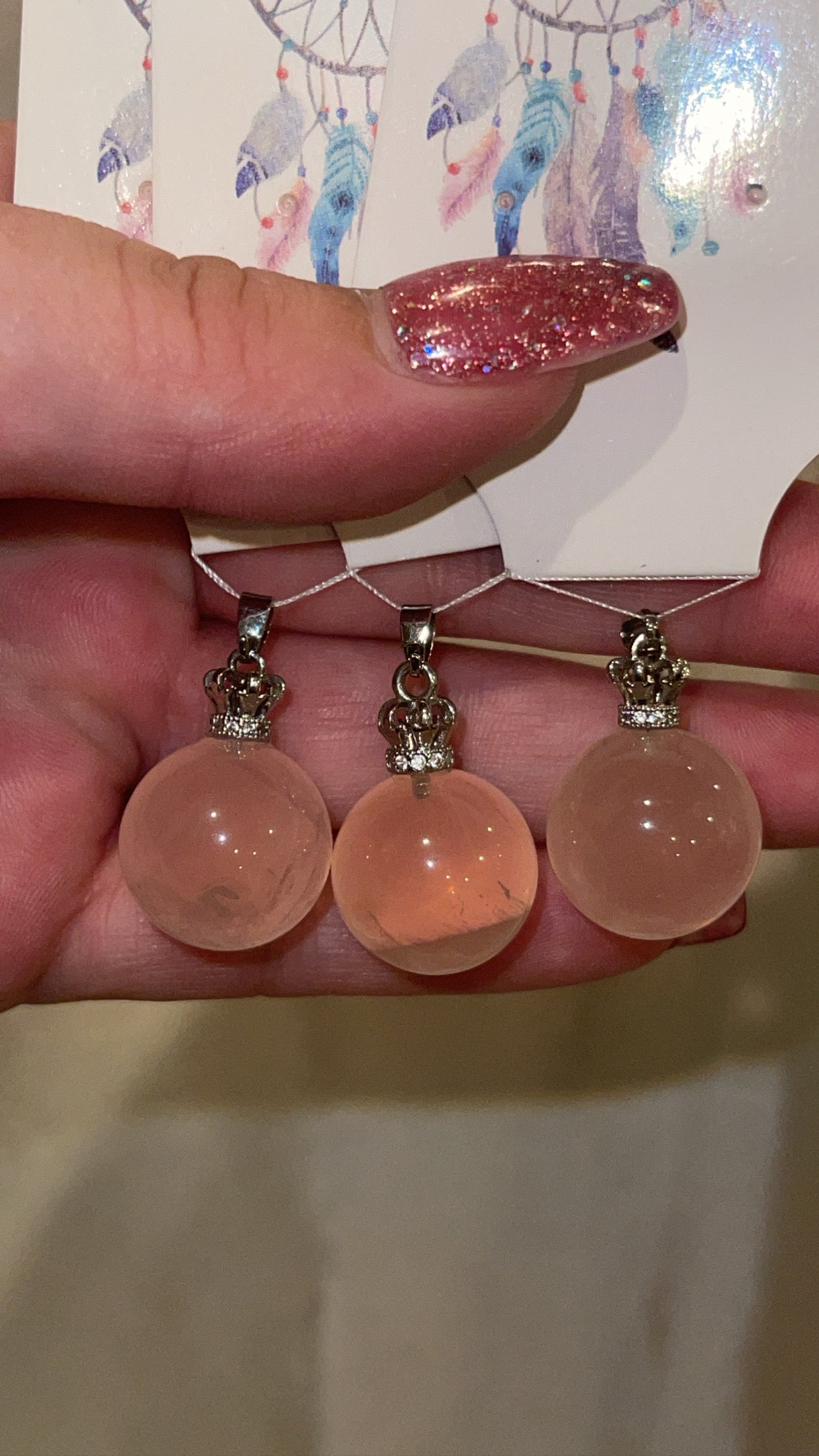 Star Rose Quartz Sphere 925 Pendant (Silver/Rose Gold)