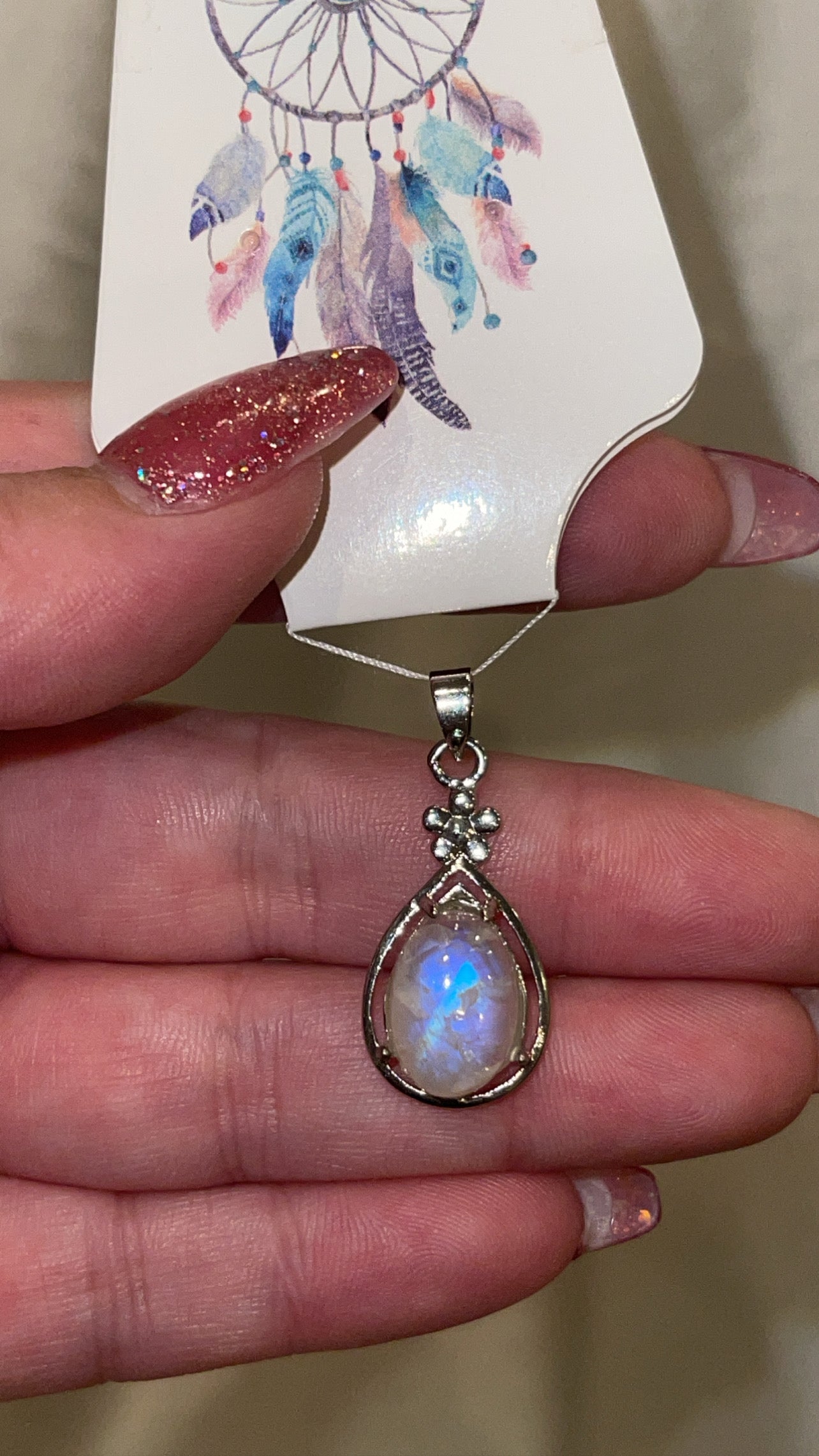 Rainbow Moonstone Teardrop 925 Pendant