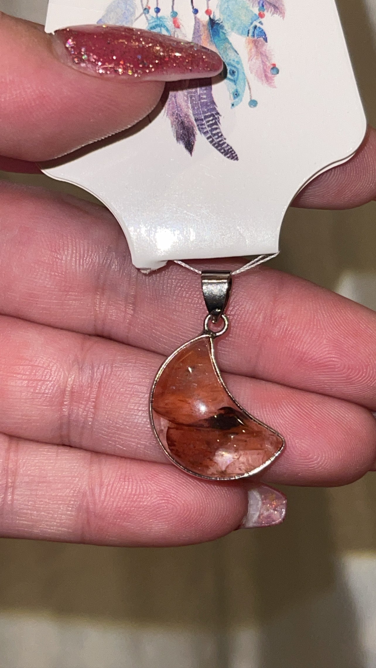 Fire Quartz Moon Pendant