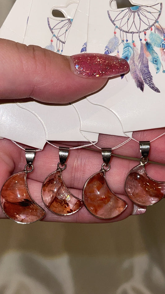 Fire Quartz Moon Pendant