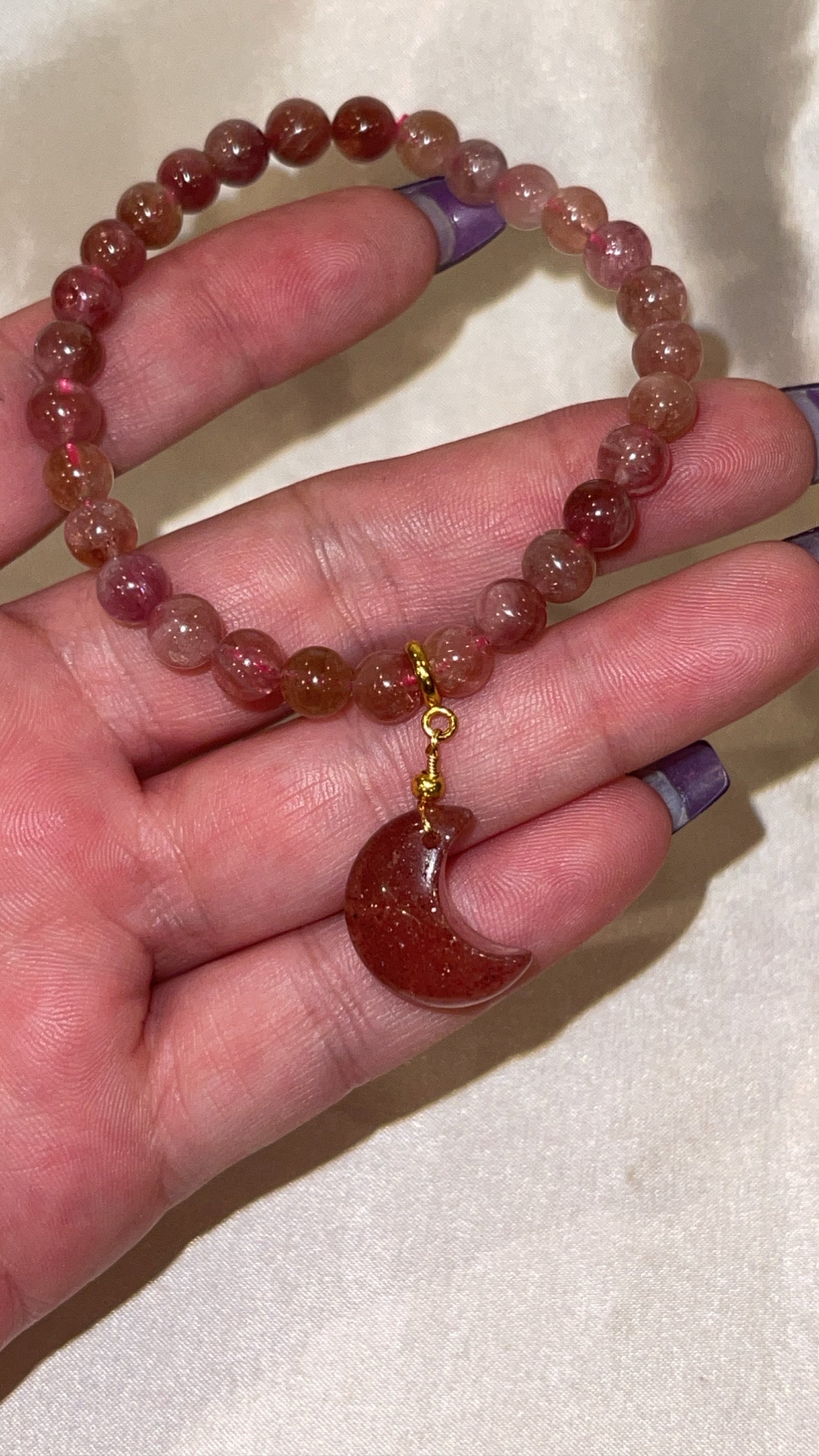 Strawberry Quartz Moon Clip On Charm
