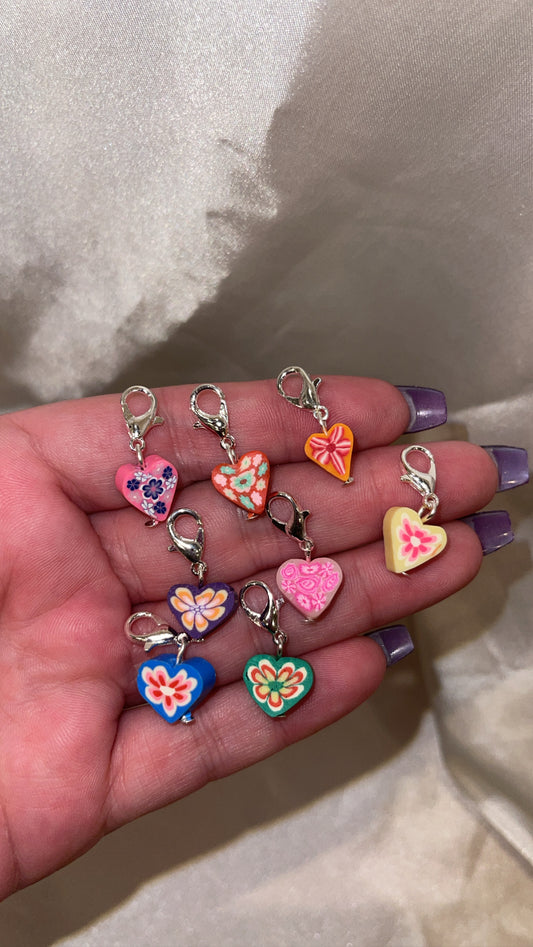 Colorful Clay Heart Clip On Charm