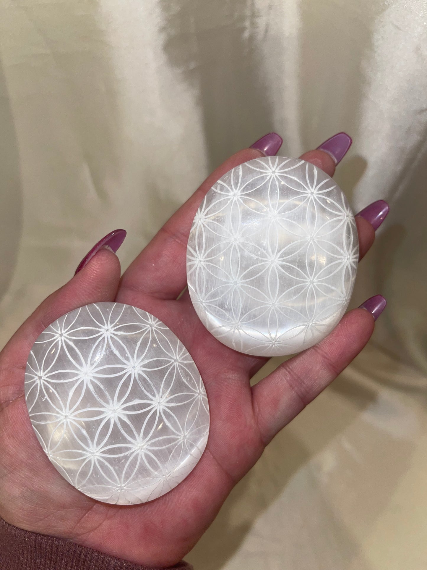 Selenite Flower of Life Palmstone
