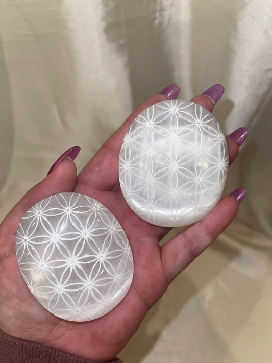 Selenite Flower of Life Palmstone