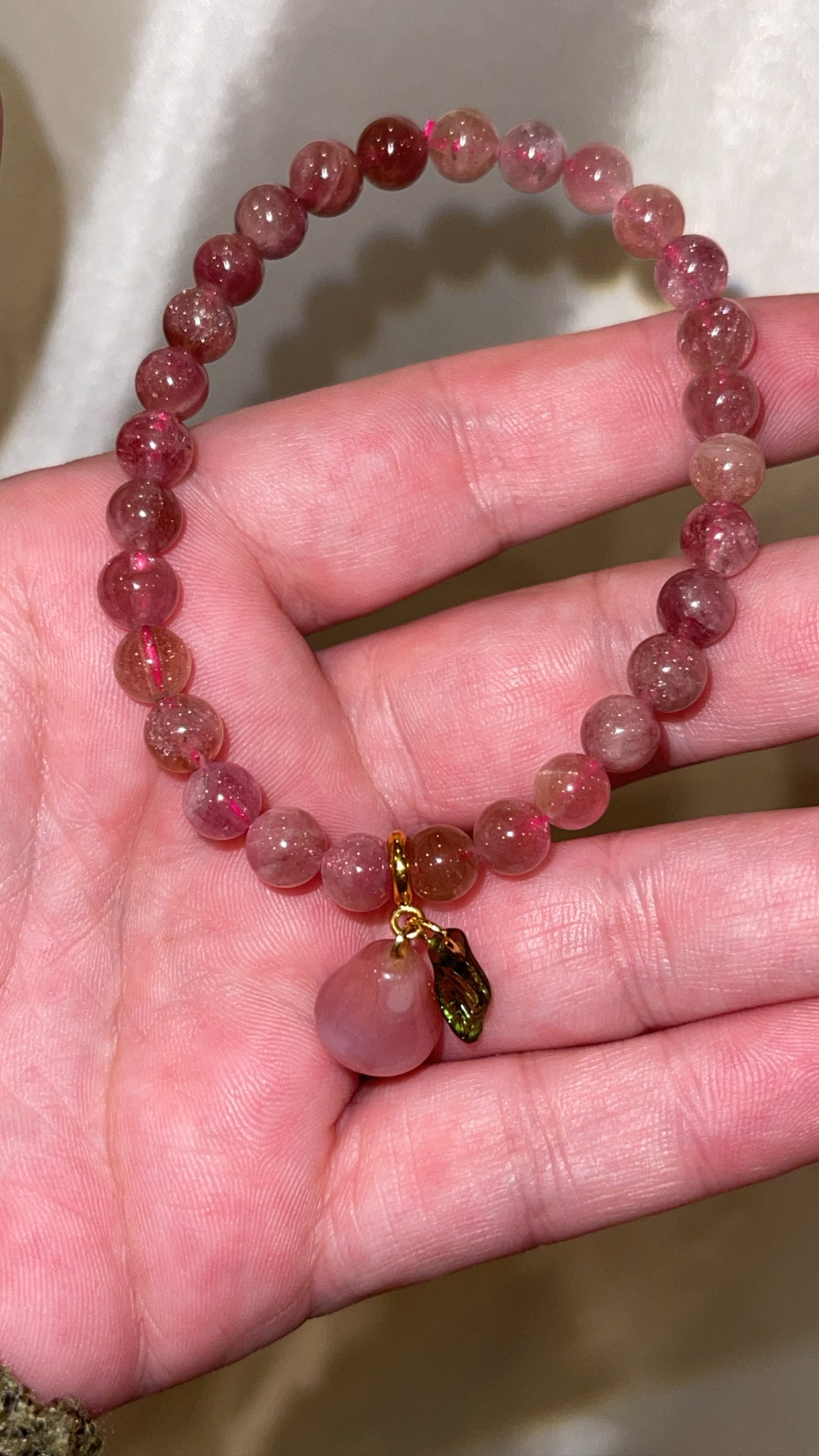 Yanyuan Pink Agate Pear Clip On Charm