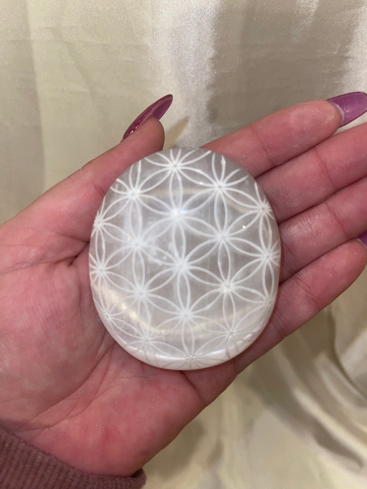Selenite Flower of Life Palmstone