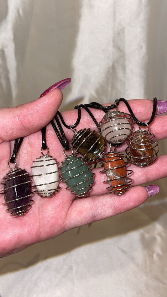 Spiral Cage Crystal Necklace