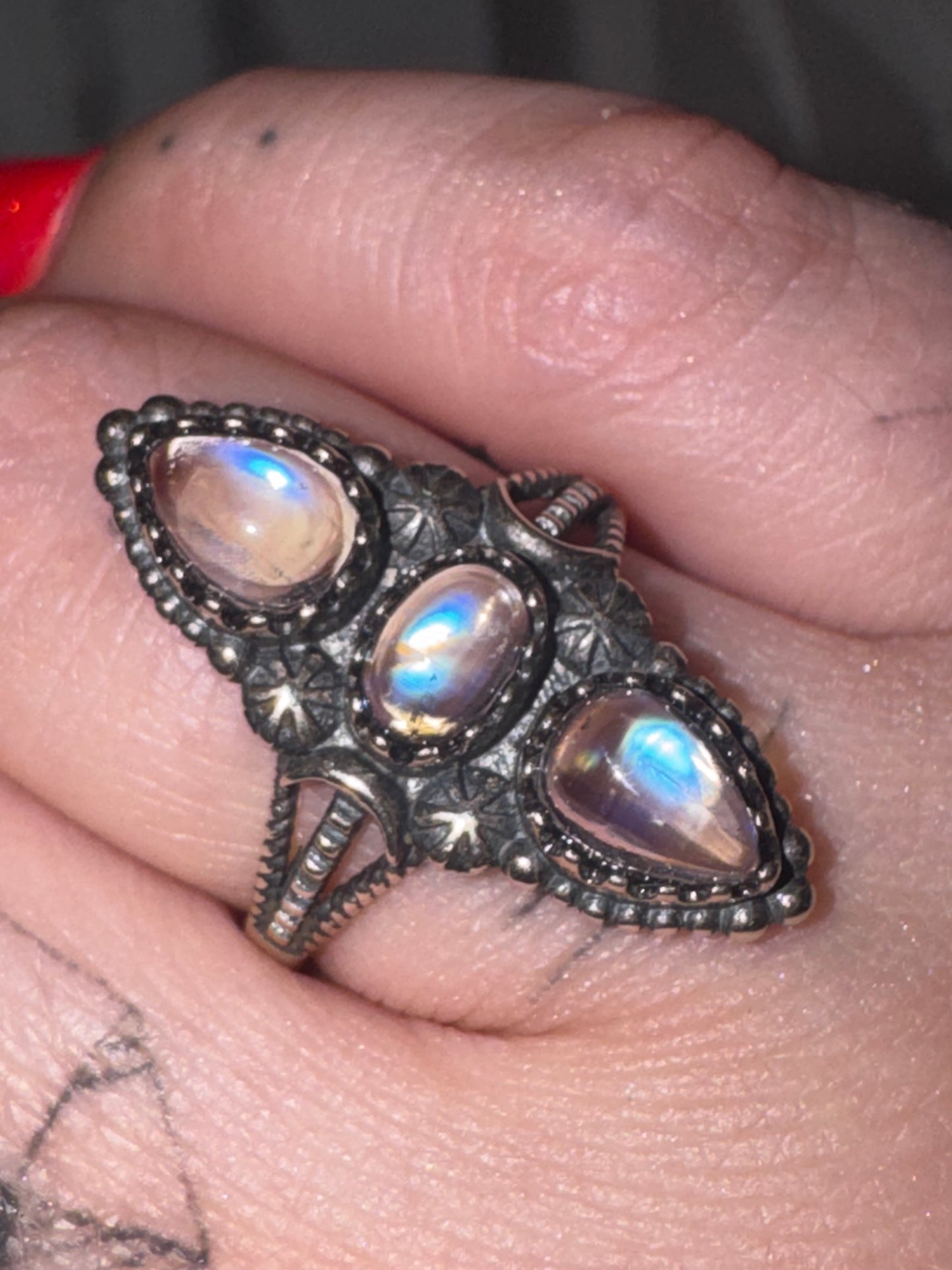 Triple Moonstone AAA 925 Adjustable Ring (last 2!)