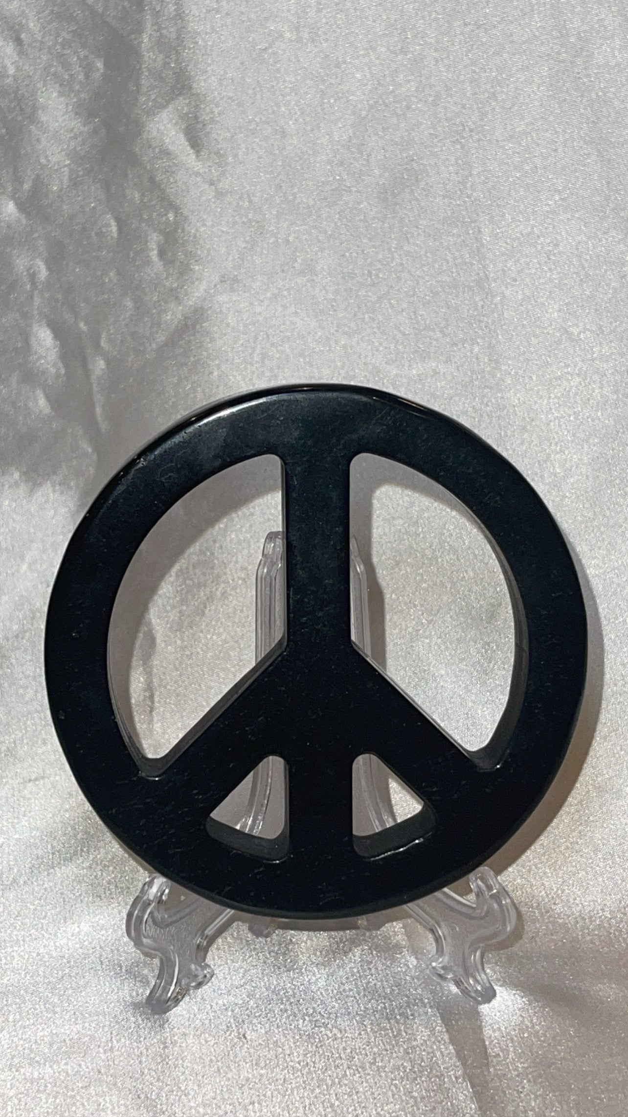 Obsidian Large Peace Sign Carving with Stand