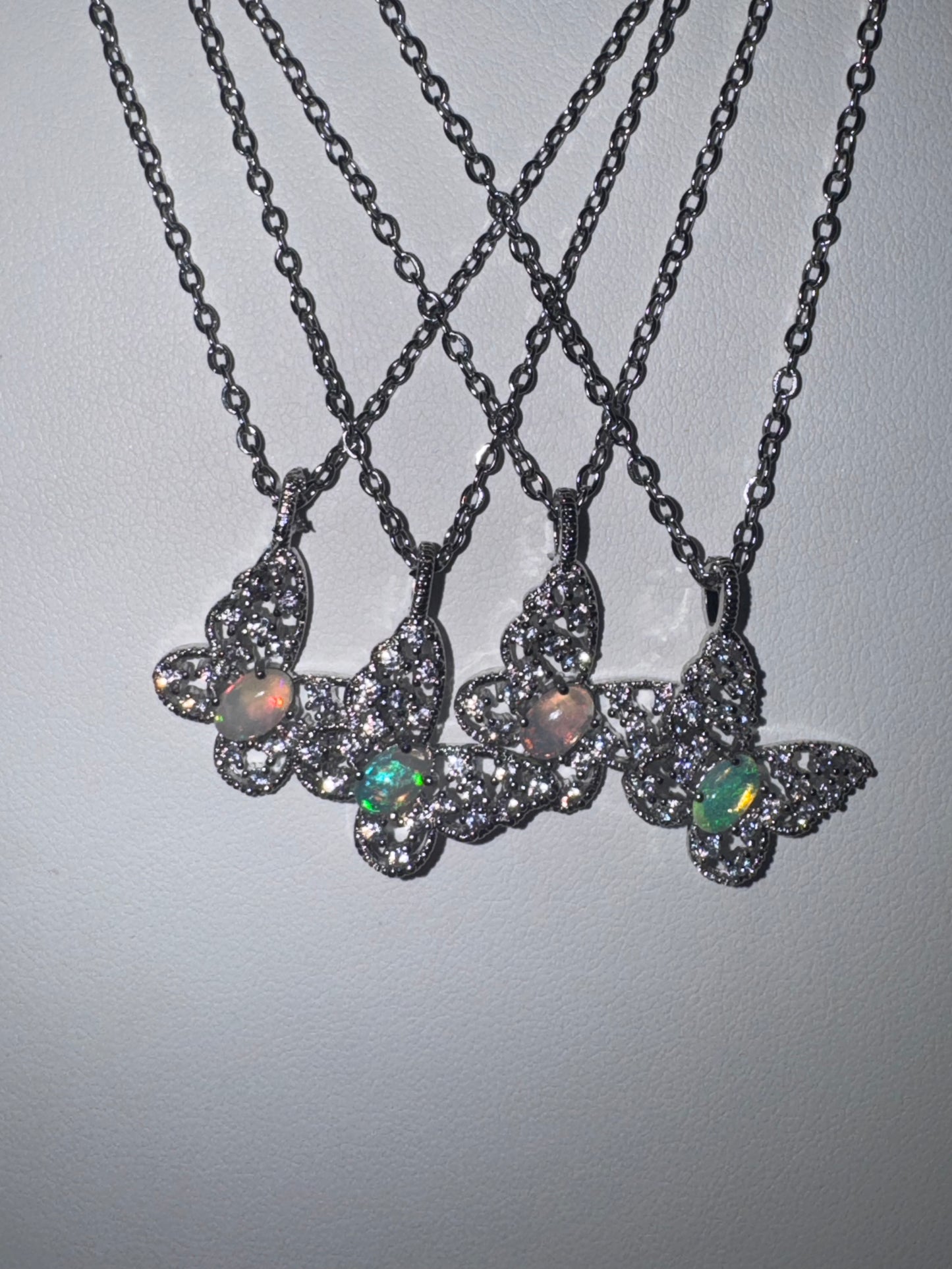 Welo Opal Butterfly with Moissanite Pendant