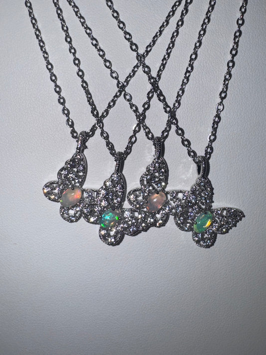 Welo Opal Butterfly with Moissanite Pendant