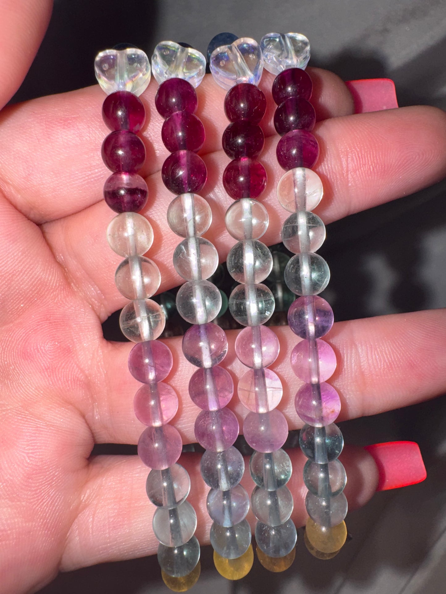 Fluorite Multicolored AAA 6mm Bracelet with Hello Kitty Halloween Charm