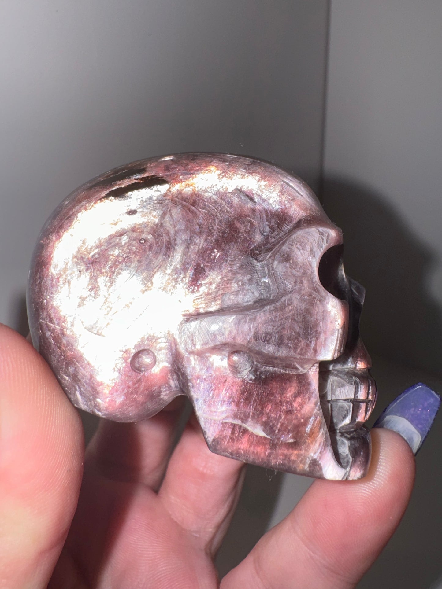 Gem Lepidolite Skull