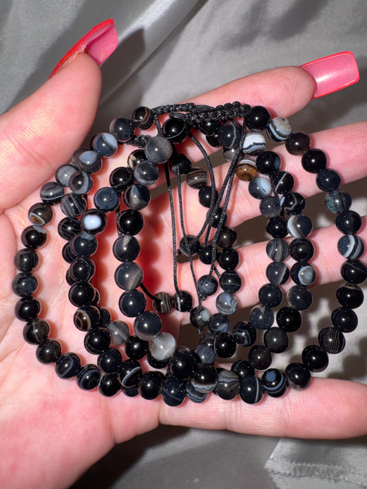 Black Agate 6mm Adjustable Bracelet
