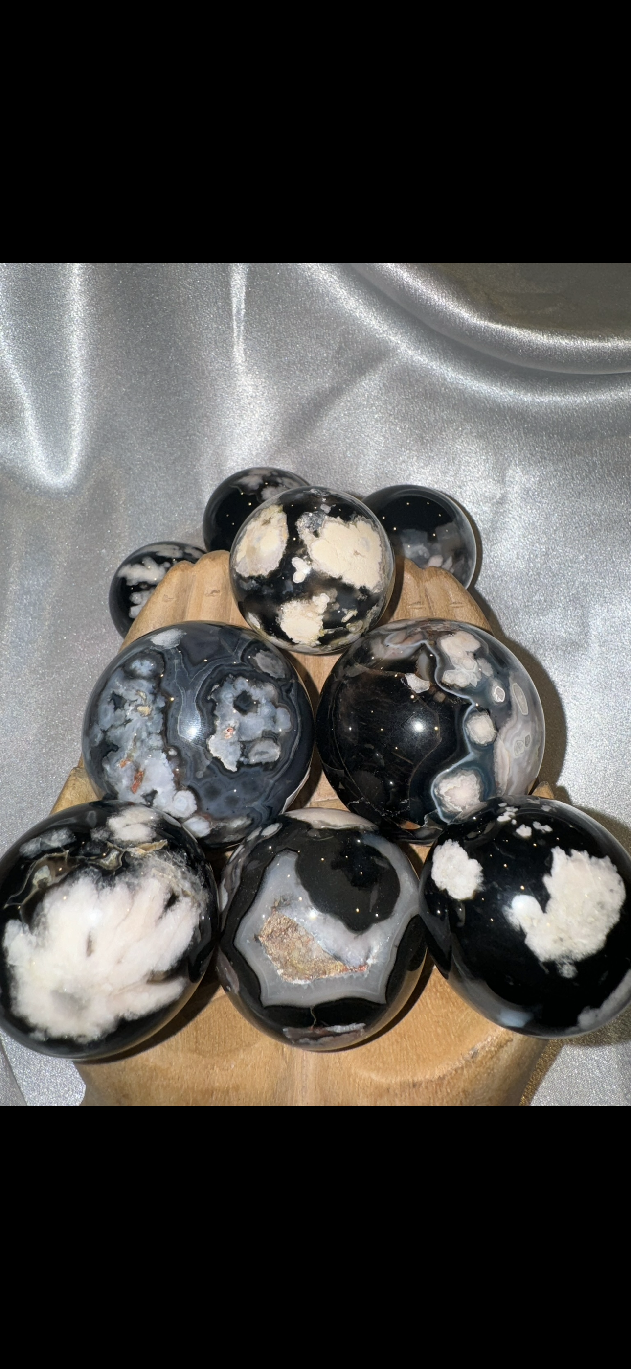 Black Flower Agate Sphere