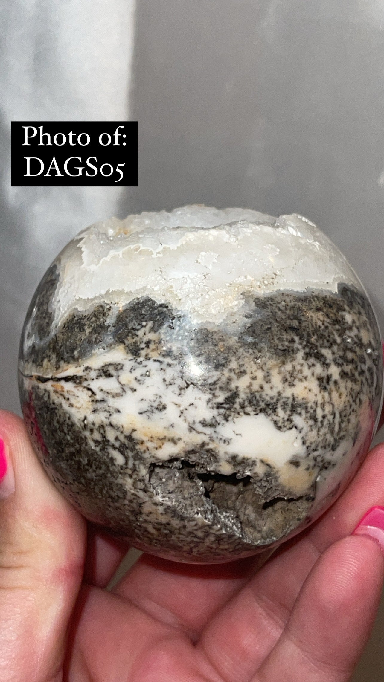 Druzy Plume Agate Dendritic Chalcedony High Quality Large Sphere (68mm)