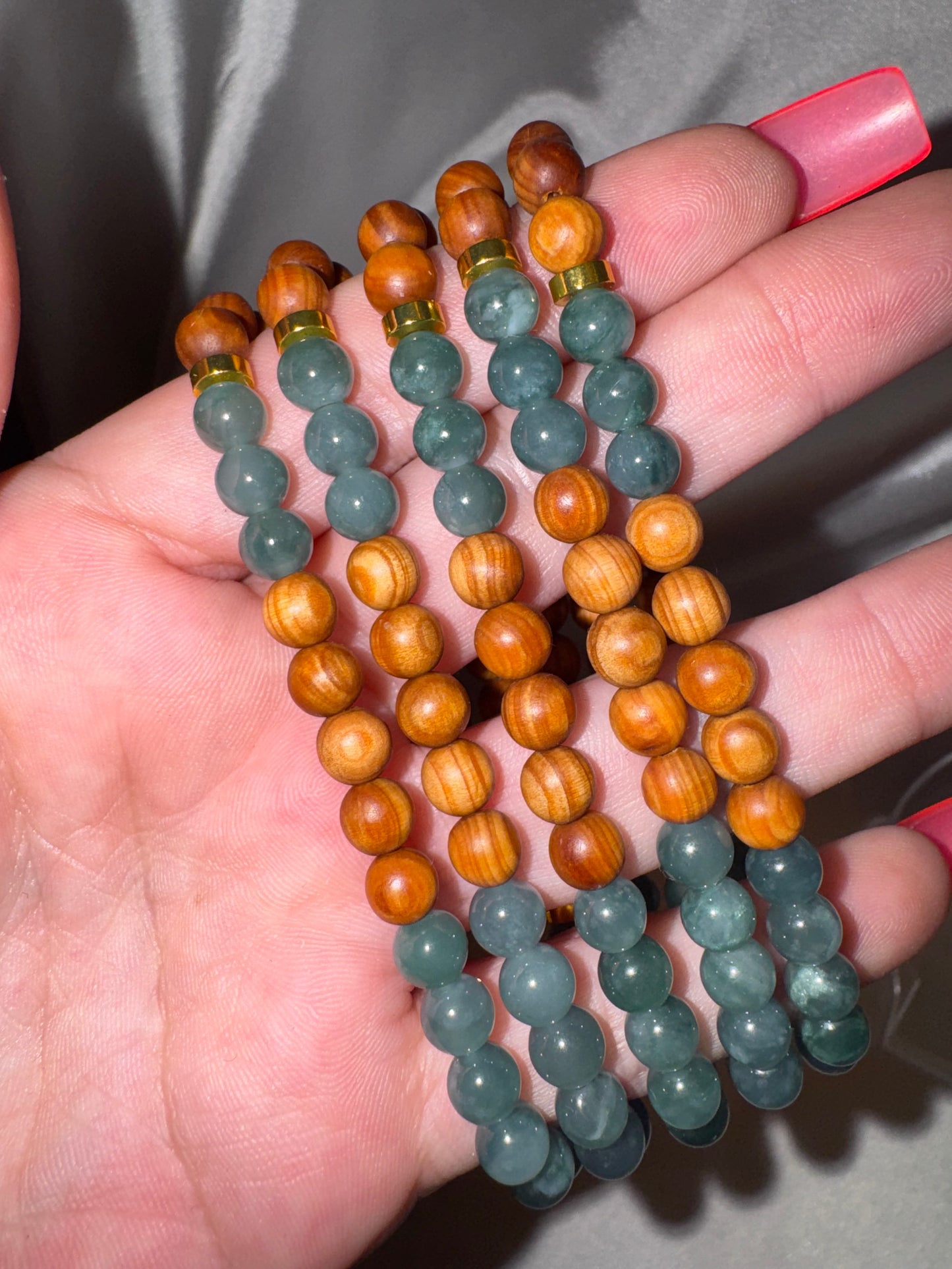 Blue Water Jade & Wood AAA 6mm Bracelet
