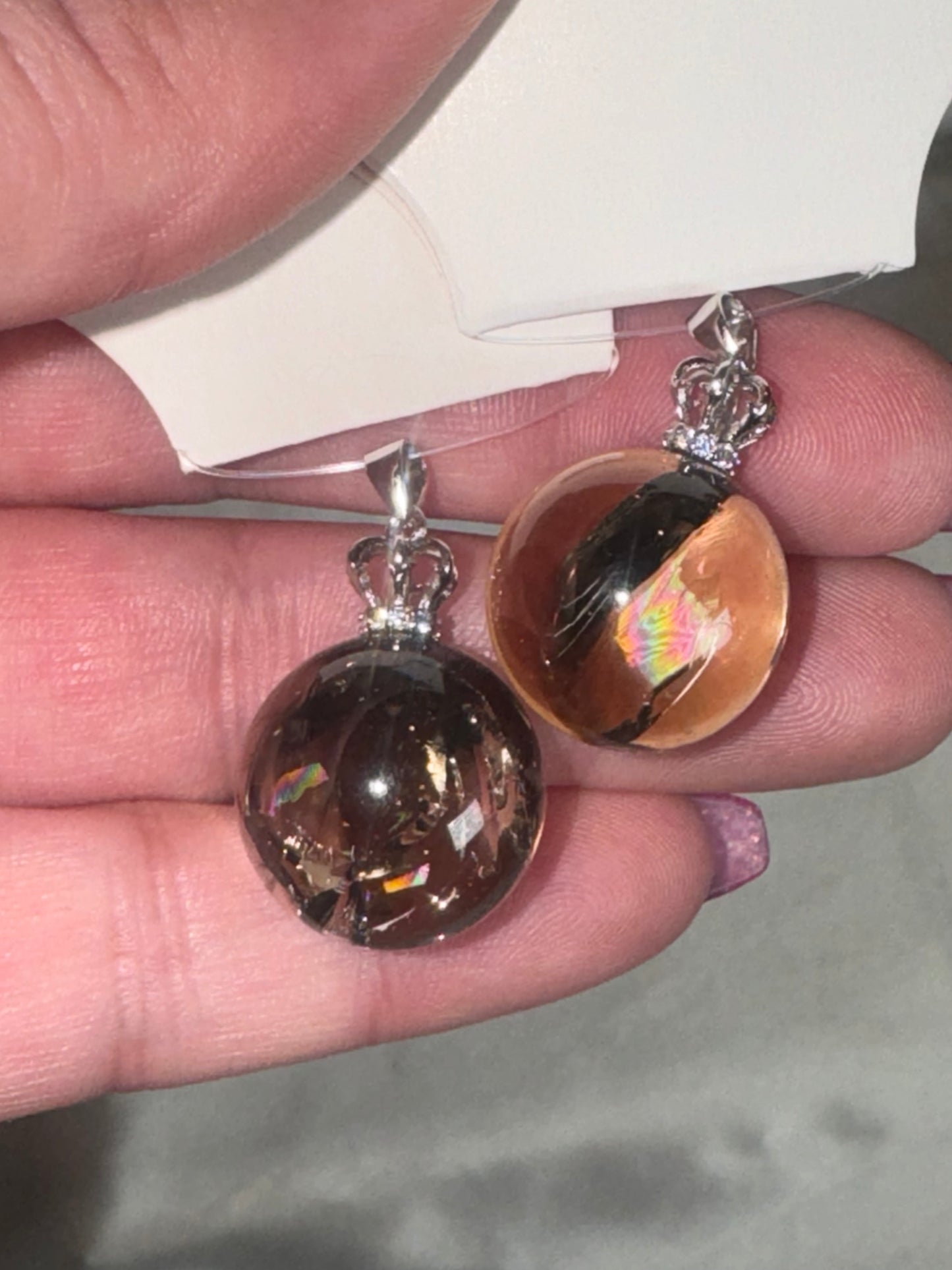 Smoky Quartz Rainbow Sphere 925 sterling silver pendant