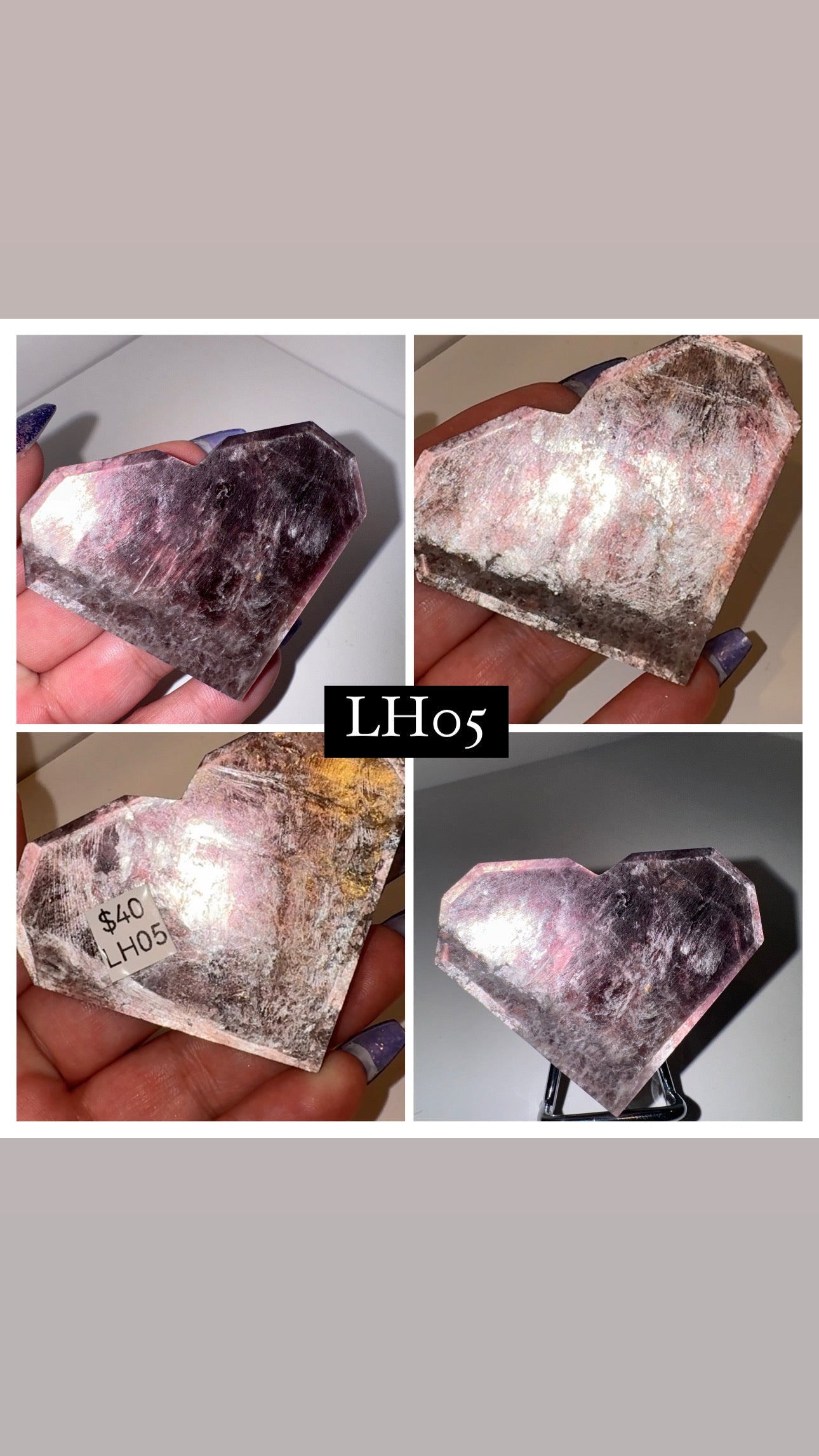 Gem Lepidolite Faceted Heart