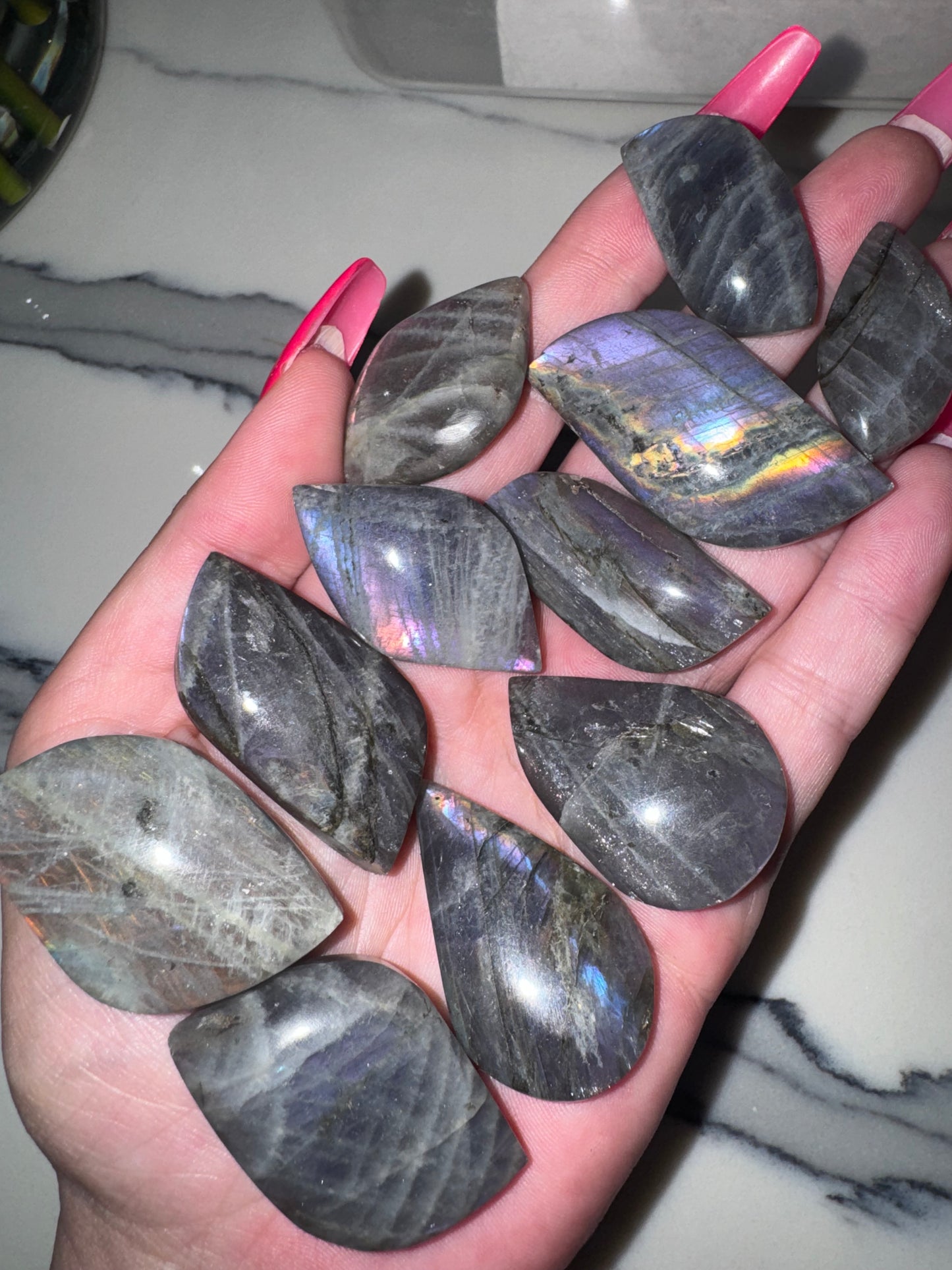 Purple/Pink Flash Labradorite Leaf Cabachon