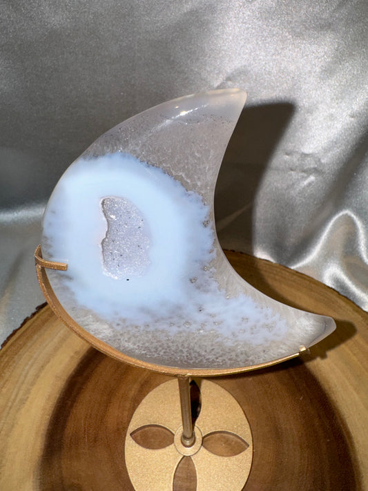 Druzy Agate Large Moon on Stand