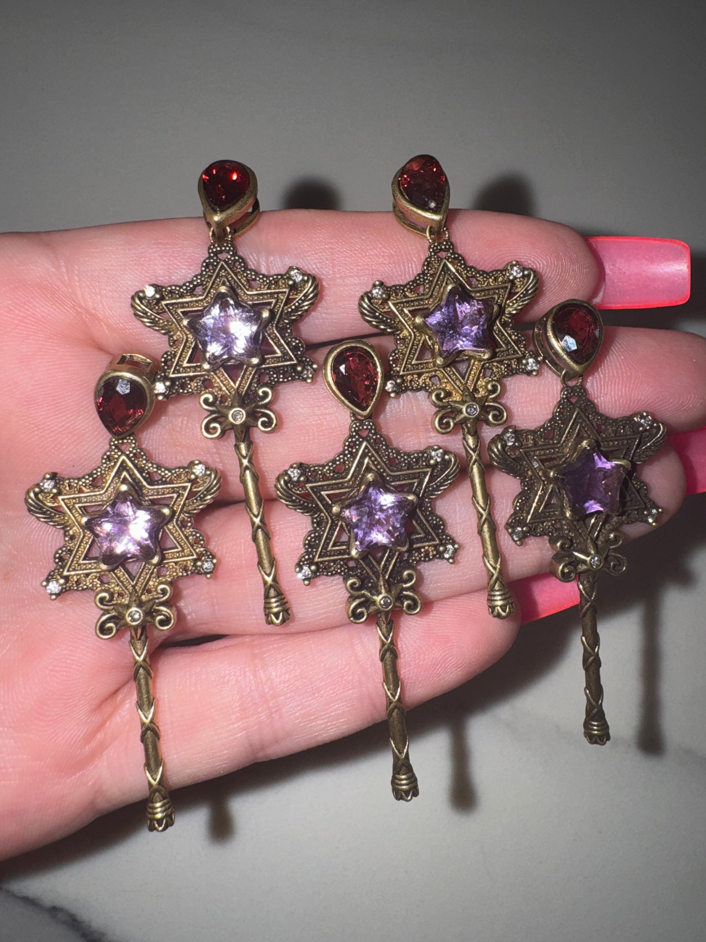 Amethyst & Garnet Faceted with Moissanite Copper Star Wand pendant