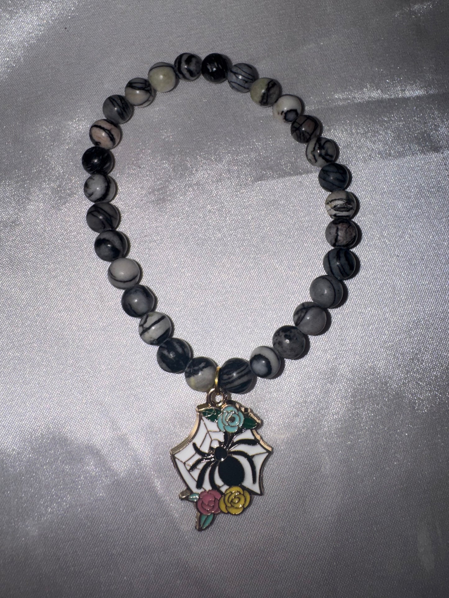 Spiderweb Jasper 6mm Bracelet with Spider Charm (last one!)