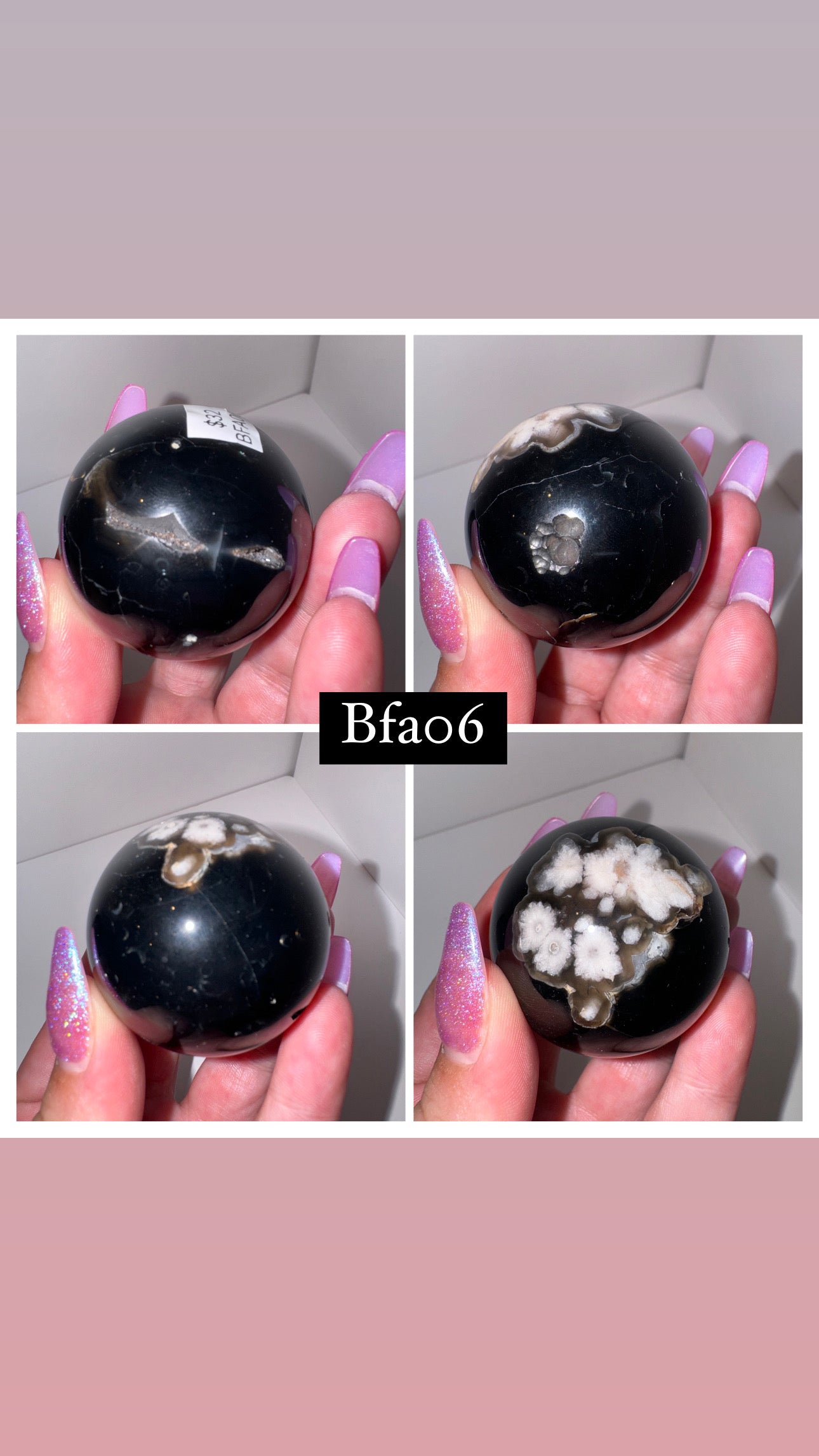 Black Flower Agate Sphere