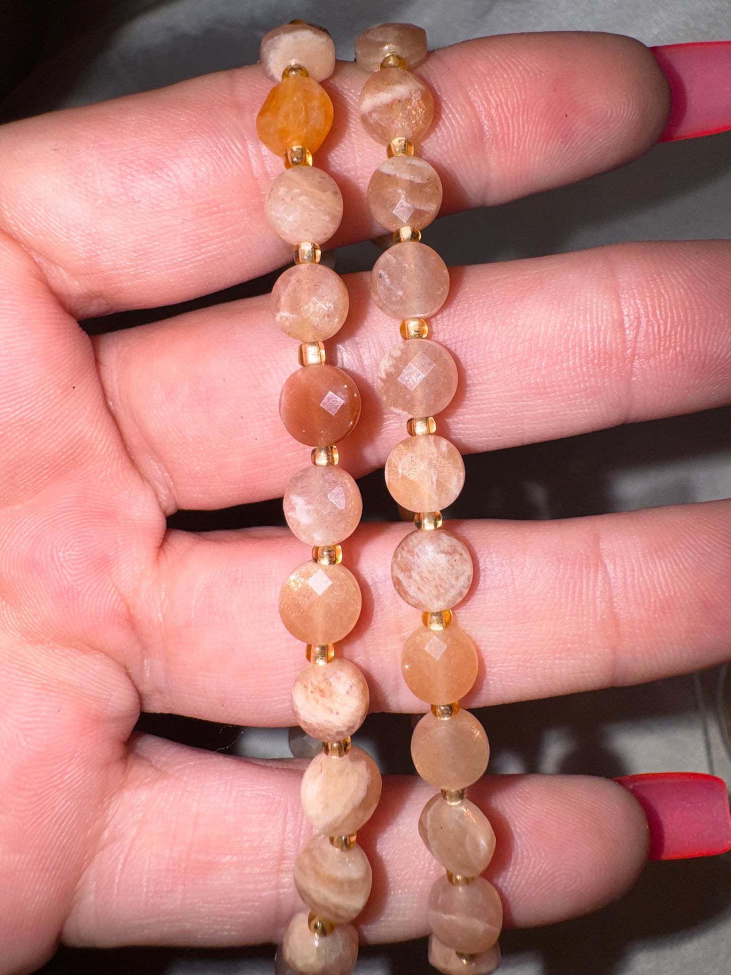 Peach Sunstone Moonstone AAA 6mm Faceted Bracelet