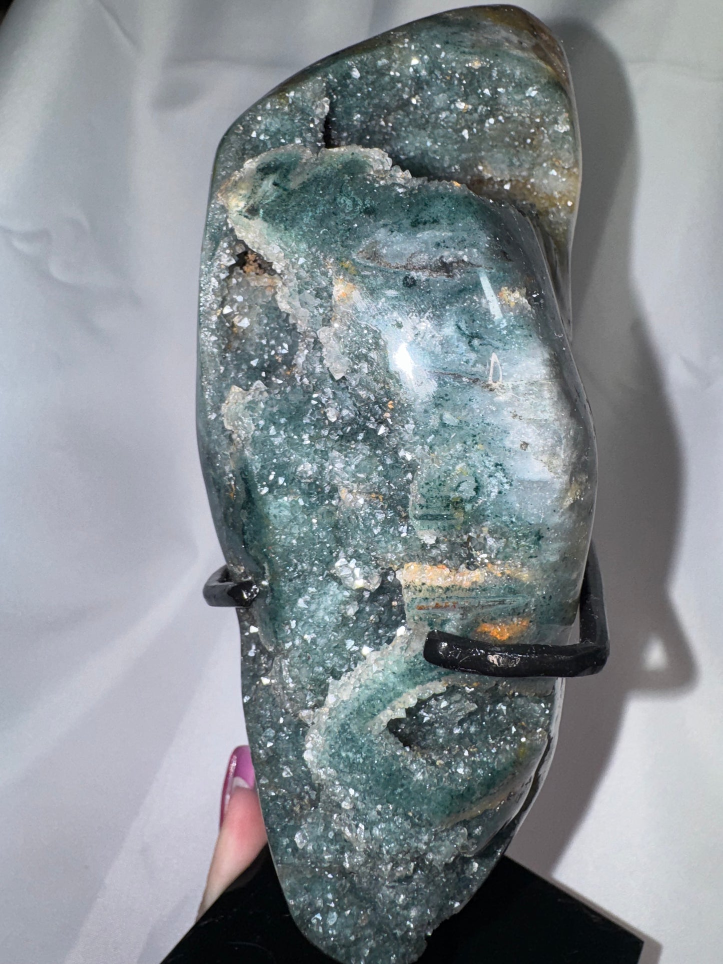 Uruguay Green Galaxy Amethyst XL Freeform on stand