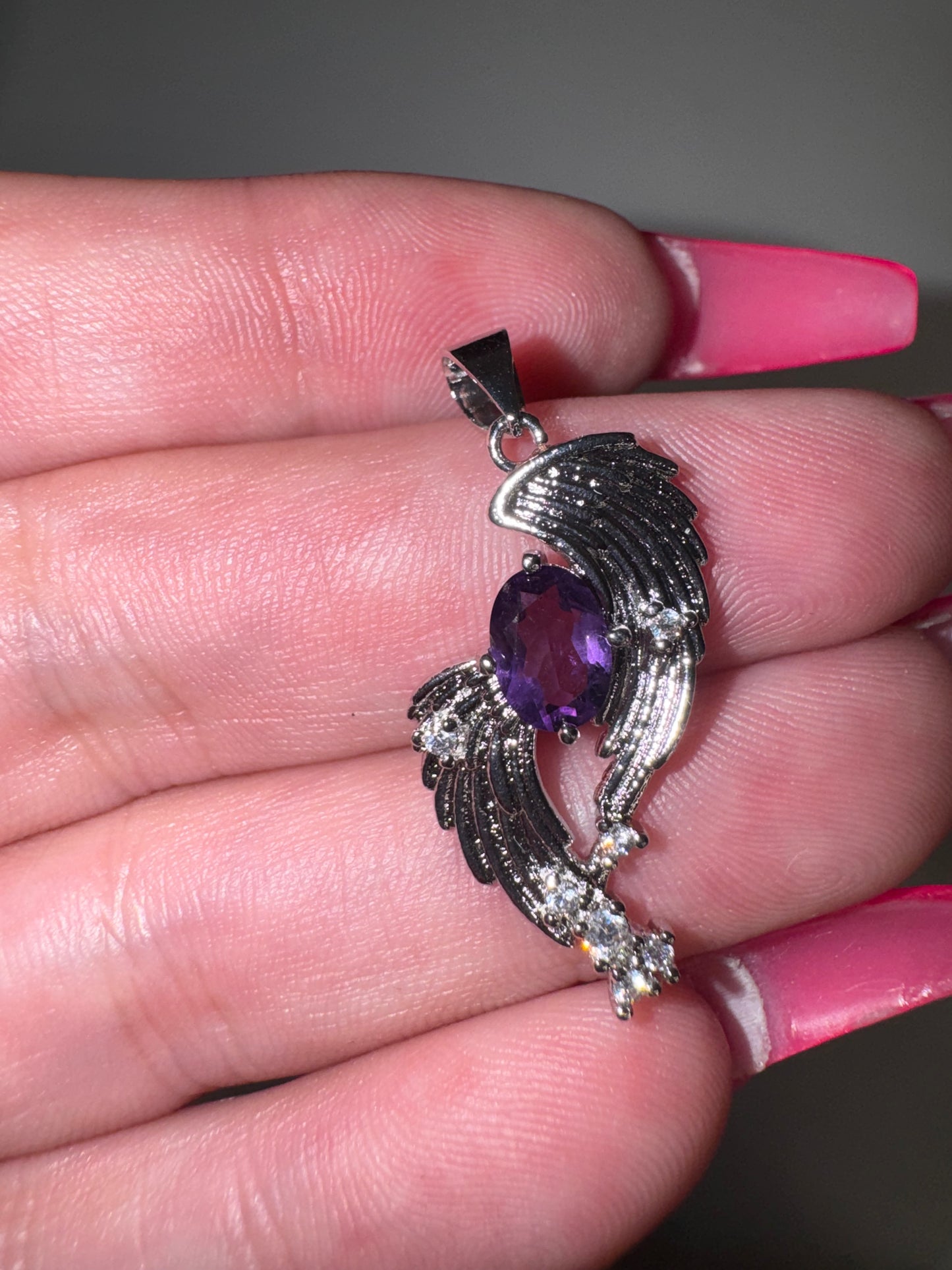 Amethyst Faceted Angel Wing Pendant
