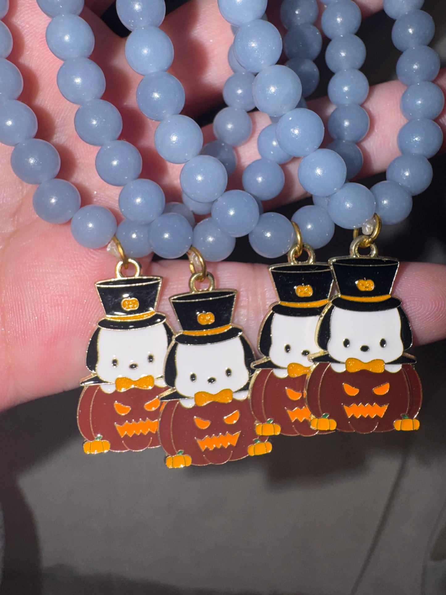 Angelite AAA 6mm Bracelet with Pochacco Pumpkin Charm