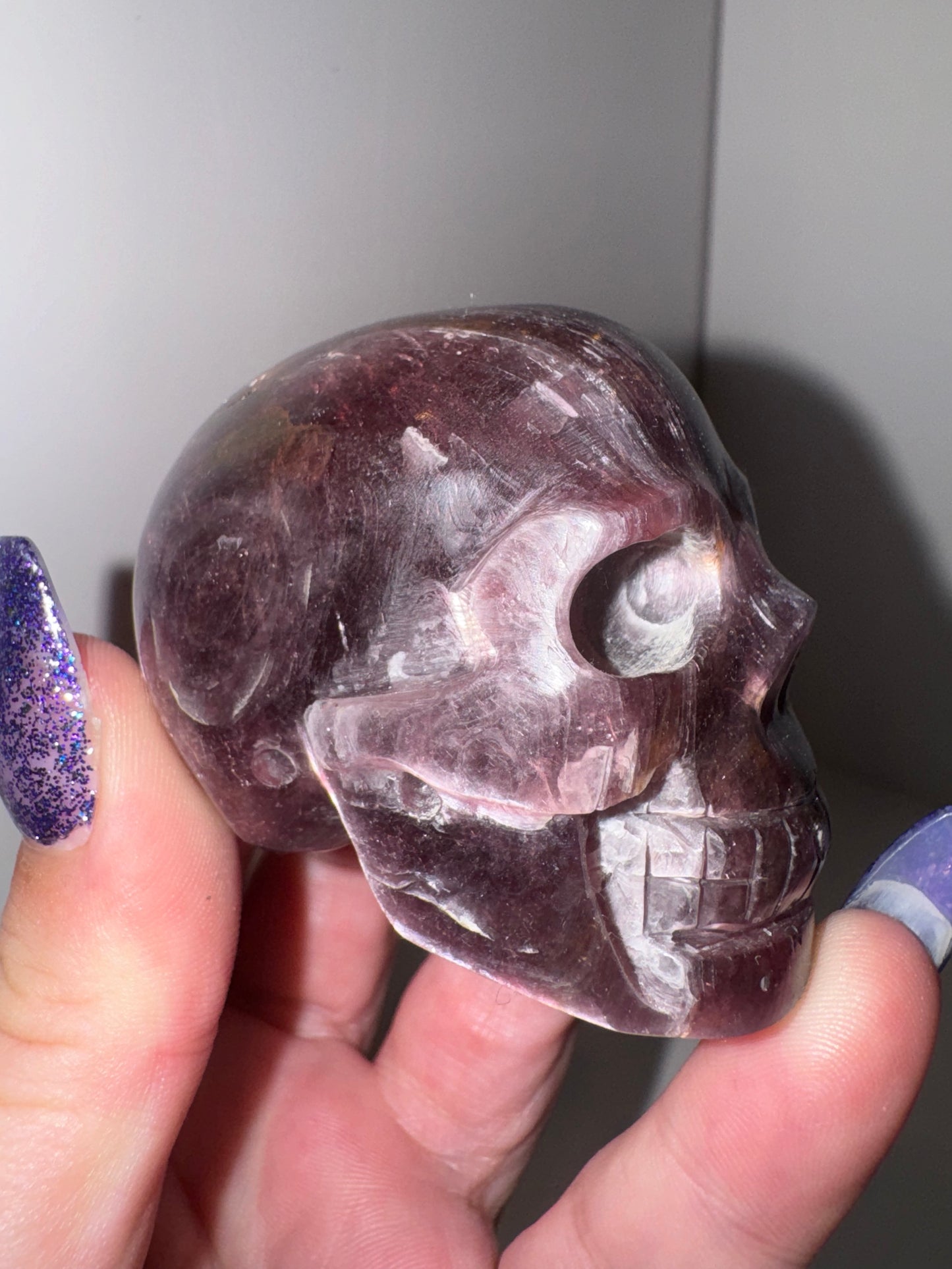 Gem Lepidolite Skull