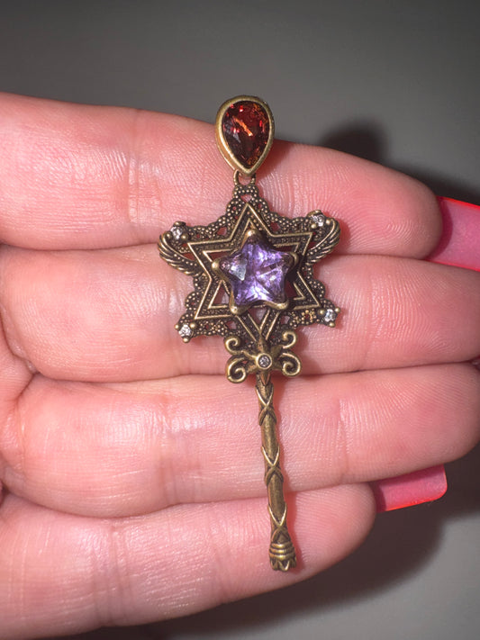 Amethyst & Garnet Faceted with Moissanite Copper Star Wand pendant