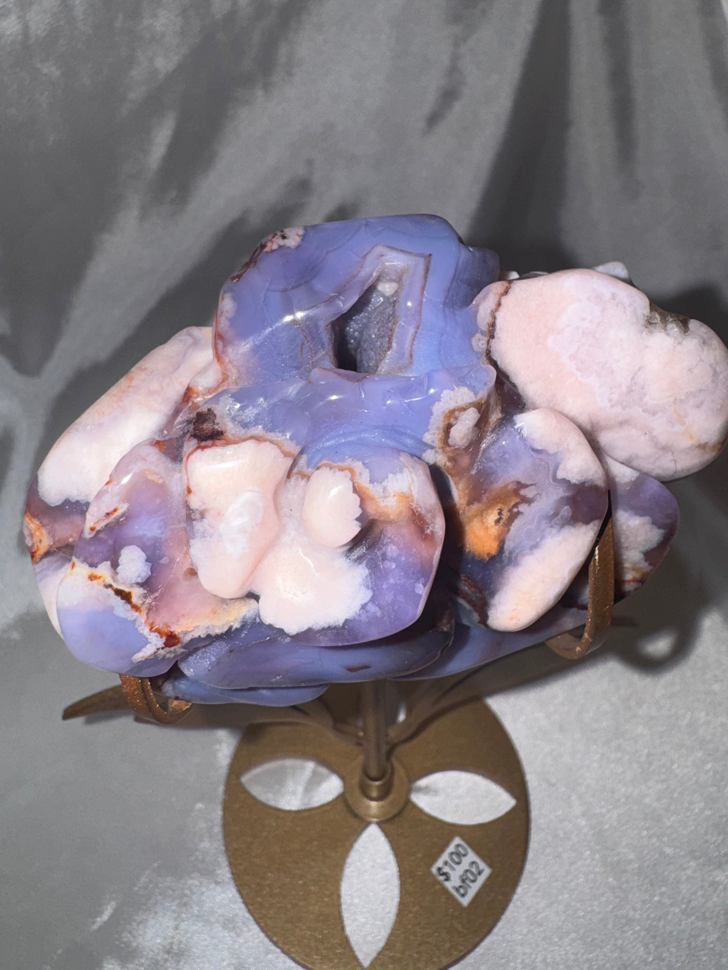 Blue Flower Agate AAA XL Flower on Stand