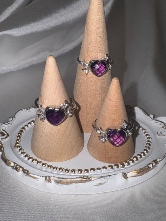 Amethyst AAA Faceted Heart 925 Adjustable Ring
