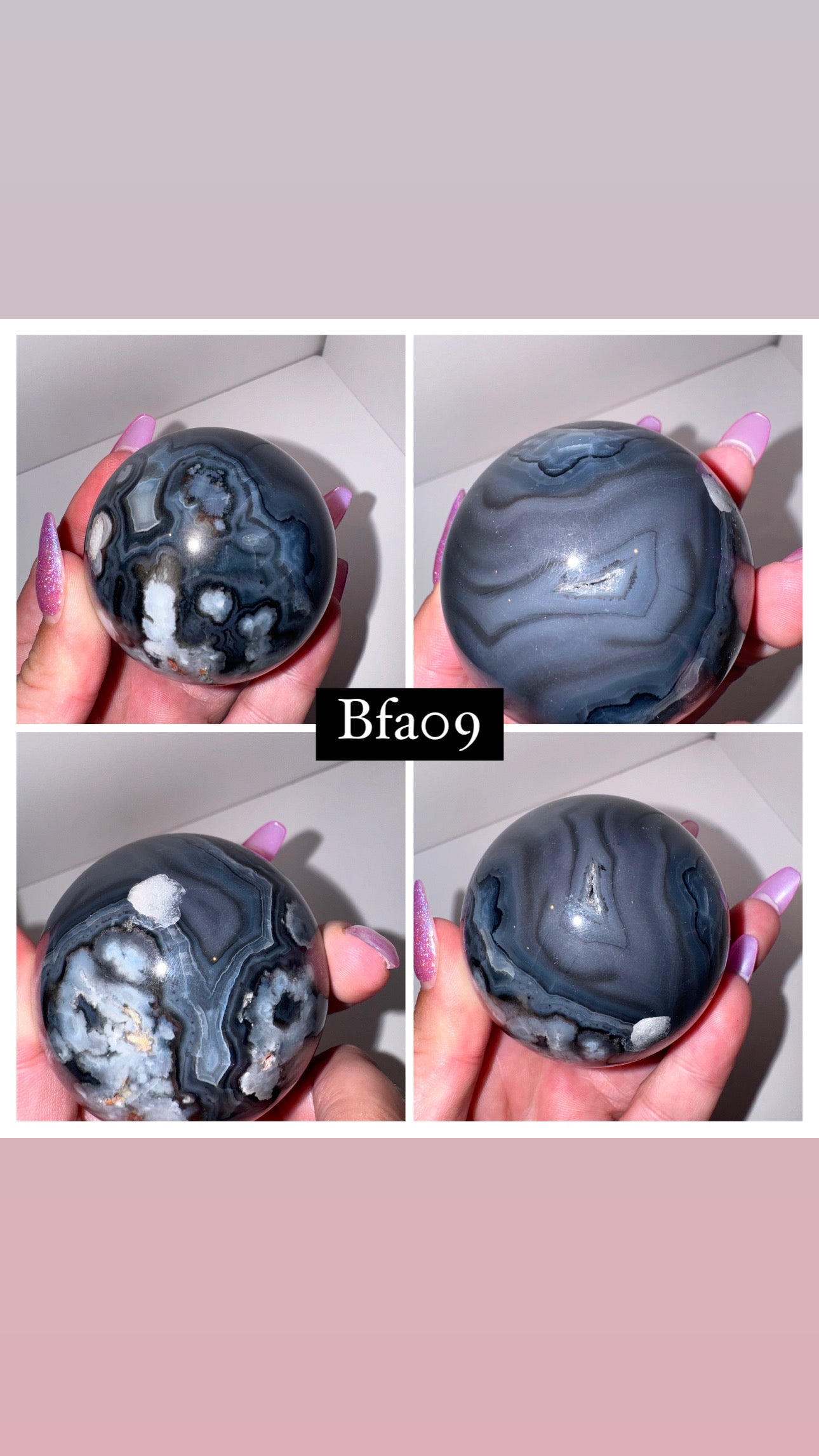 Black Flower Agate Sphere